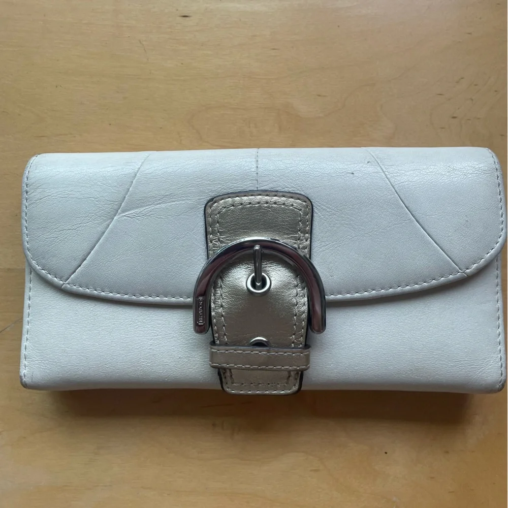 Coach Buckle Snap Wallet in cream and metallic gold. - Picture 14 of 16